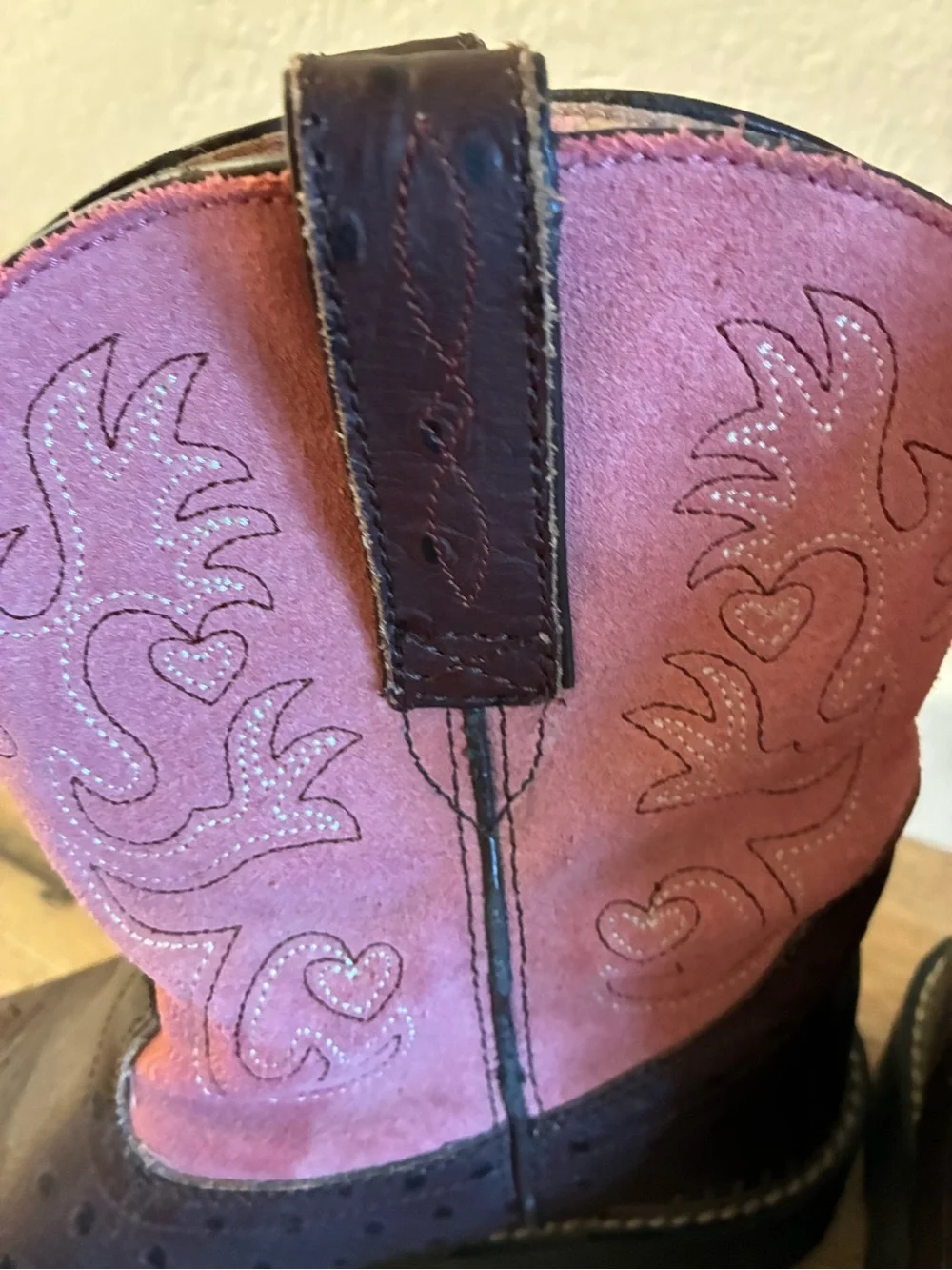 Ariat Brown Leather Foot Pink Embroidered Shaft Western Boots womens size 8.5